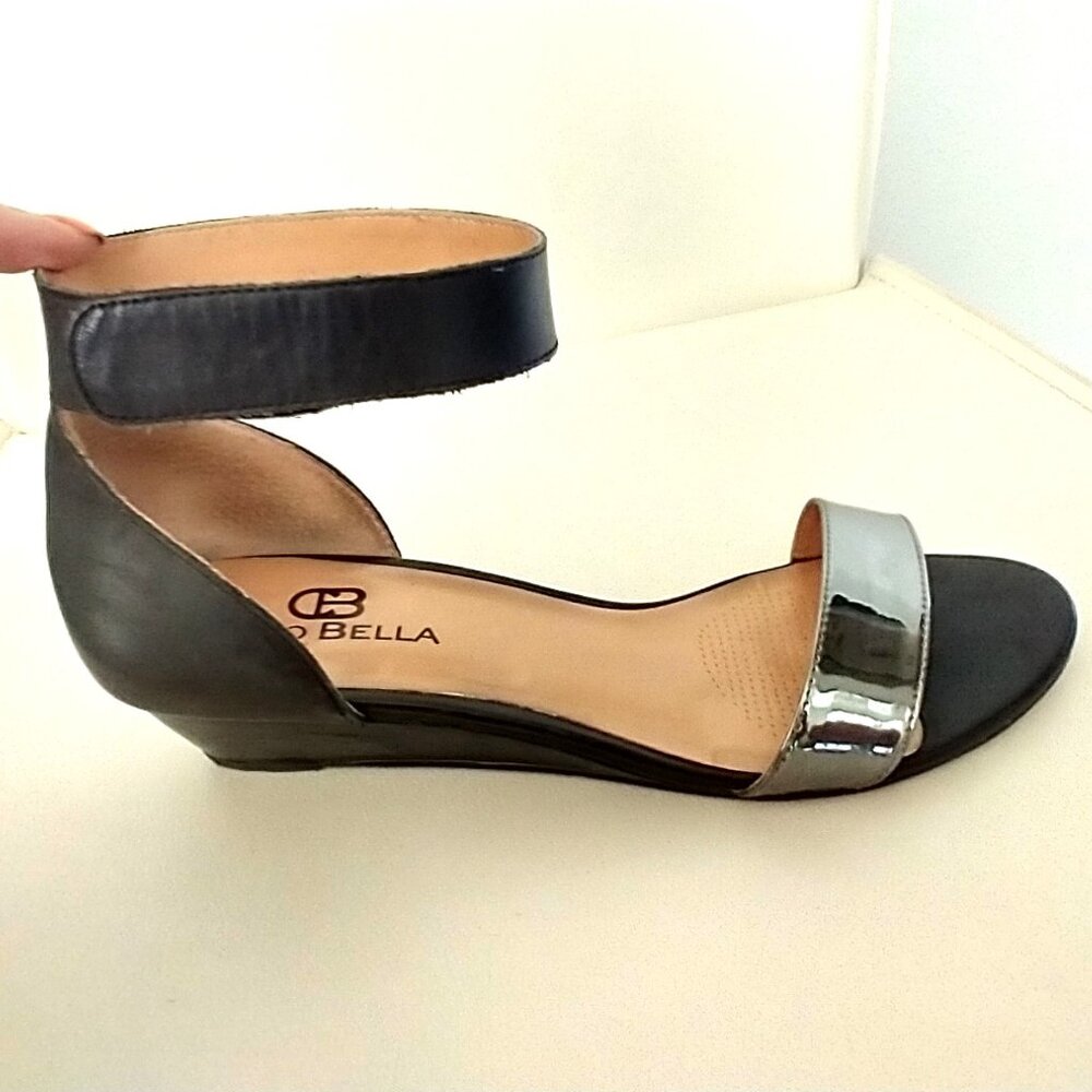 CIAO BELLA - Silver & Black Low Wedge Sandal - 8.5 M
